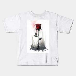 Dark Gothic Red Rose Abstract Art Kids T-Shirt